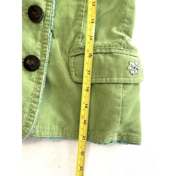 Fossil Womens Corduroy Jacket Blazer Lime Green Embroidered Boho‎ Festival Small - Picture 8 of 9
